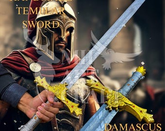 crafted Damascus Knight Templar Sword Medieval Crusader Sword Templar Collectible Sword Decorative Knight Sword Gift for History Lovers USA