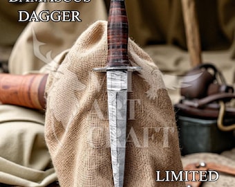 Pugnale in Damasco con manico in pelle/Coltello da collezione fatto a mano/Lama in acciaio damasco forgiato, regalo per collezionisti, ArtisanalCraftPiece, regalo di Natale