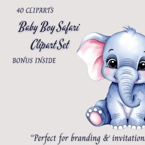Baby Safari Clipart Set: Watercolor Jungle Animals (PNGs)