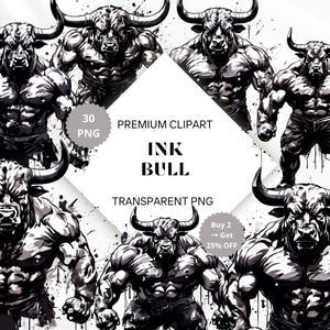 Ink Bull Clipart – 30 Black and White Bull Illustrations for Tattoo Art, Apparel & Logos