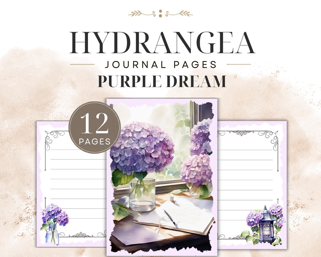 Purple Hydrangea Journal Pages Printable Floral Kit Junk Journal Dream ...