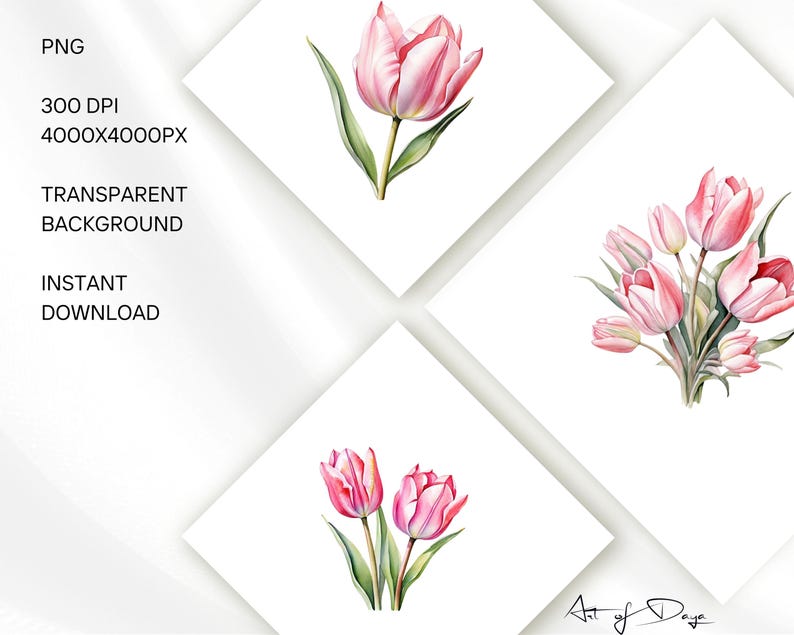 Pink Tulips Clipart Set, Transparent Background, Floral Elements ...