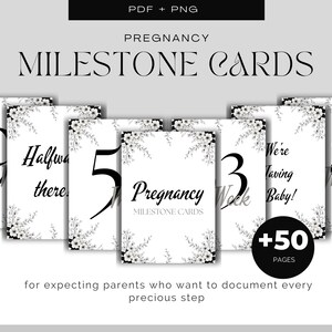 Cartes imprimables des jalons de la grossesse, noir et blanc, pour une séance photo de maternité, Format A4 et A5 PDF + PNG, téléchargement immédiat