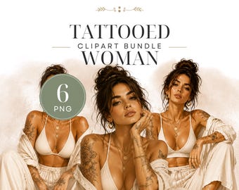 Tattooed Woman Clipart PNG Watercolor Inked Girls Feminine Art Illustration