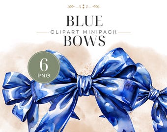 Blue Bows Clipart – Watercolor Ribbon Set | PNG 300 DPI | Gifts, Baby Shower, Branding