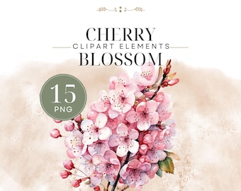 Images clipart de fleurs de cerisier, fleurs botaniques pour journal, agenda, sublimation, scrapbooking, téléchargement numérique