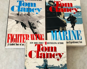 Tom Clancy Books Lot of 3 Fiction 1990s Marine Submarine Fighter Wing Paperback Larger Print Book Adventure Military Thriller