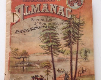Antique 1888 Household Almanac Vintage Calendar Burlington VT Montreal Quebec Canada US History USA Book