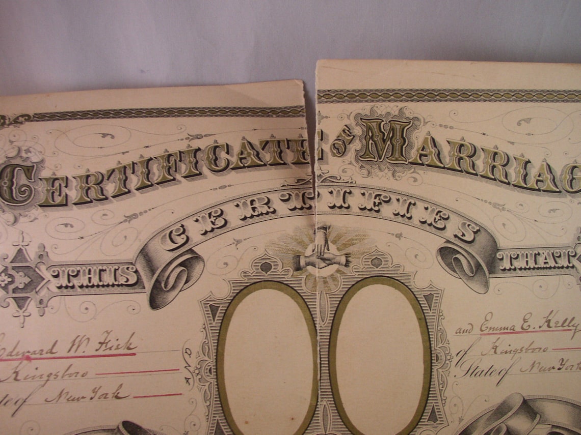 Antique Marriage Certificate 1880 Kingsboro NY Fisk Kelly Etsy Antique Marriage Certificate 1880 Kingsboro NY Fisk Kelly Etsy
