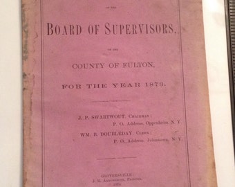 Antique Book 1873 Johnstown NY Fulton County Board of Supervisors Central New York Journal US History USA