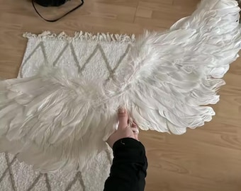 Large white feathered wings | White evil style | Child/adult costume