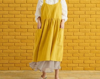 Women's Japanese cross-back apron | Vintage kitchen blouse | 2 practical pockets | Comfortable cotton | One size