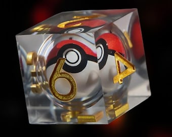 Pokéball Dice Set | Clear Resin | Rotating Pokéball Core | Gold Numbers | Polyhedral RPG Dice