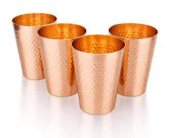 Set of 4 hammered copper glasses, 430 ml | Ayurveda glasses, 100% pure copper | Handmade water tumblers | Wellness accessory | Original gift