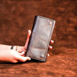 Handmade Leather Long Wallet / Personalized Name and Logo Engraving / Special Gift for Loved Ones / Personalized / Monogrammed Wallet