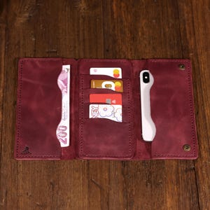 Handmade Leather Long Wallet / Personalized Name and Logo Engraving / Special Gift for Loved Ones / Personalized / Women Wallet /Burgundy