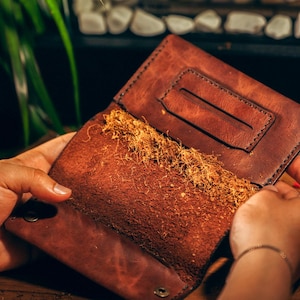 Genuine Leather Tobacco Pouch 100% Handmade | Vintage Leather Rolling Tobacco Case | Natural Leather, Hand-Stitched, Personalization,