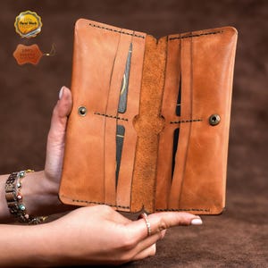 Leather Long Wallet / Personalized Name and Logo Engraving / Special Gift for Loved Ones / Personalized / Monogrammed Wallet