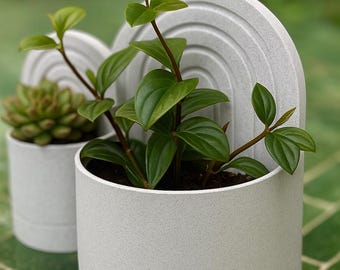 Boekensteunen regenboogboog plantenbak – set van 2 | Groot 3D-geprint hoekdecor voor boeken | Vetplantenhouder met opvangbak | Modern thuiskantoorcadeau