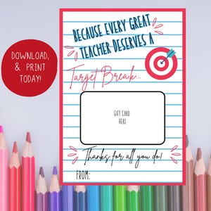Porta-cartão-presente TARGET de agradecimento para professores para impressão | Presente para a Semana de Agradecimento aos Professores | Presente de Fim de Ano para Professores | Download instantâneo