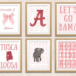 Printable University of Alabama Wall art | Alabama Gallery Wall | Alabama Wall Decor | College Dorm Room Art | Set of 6 Digital Prints