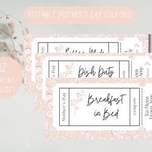 Editable Mother&#39;s Day Coupons | Printable Mother&#39;s Day Gift | Mom Coupon | Gift for Mom | Digital Coupon Book Template | Canva