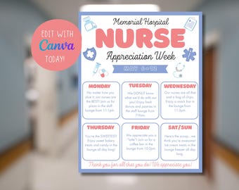 Volantino con itinerario per la Settimana dell'Apprezzamento Infermieristico, Poster modificabile per la Settimana dell'Apprezzamento Infermieristico, Modello Canva stampabile