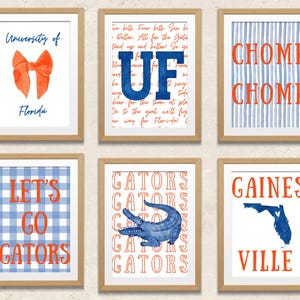 University of Florida Wall Art | Printable Florida Gators Wall Decor | Florida Gators Gallery Wall | Gainesville Set of 6 Digital Prints