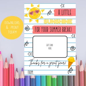 Cadeaukaarthouder voor leraar aan het einde van het jaar | Afdrukbare bedankje leraar cadeaukaarthouder | Zomervakantiecadeau voor leraar | Direct downloaden