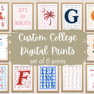 Set von 6 druckbare benutzerdefinierte College Kunst | Digitale Drucke | Personalisierte Studentenwohnheim Drucke | Anpassbare College Dekor