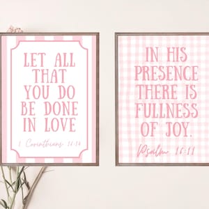 Printable Pink Bible Verse Wall Art | Preppy Bible Verse | Girl Christian Dorm Room and Bedroom Art | Set of 2 Digital Prints