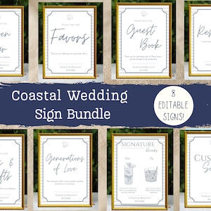 Paquete de letreros de boda costeros / Letreros imprimibles para bodas en la playa / Plantillas editables de letreros de boda / Canva