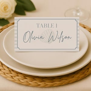 Beach Wedding Place Card | Editable Coastal Seating Name Card | Printable Seashell Place Card | Reception Place Card |  Canva Template