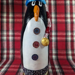 Decorative Christmas Gourd, Penguin, Handpainted Gourd, Christmas Decor, Christmas Gift, Holiday Decor