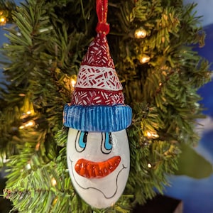 Decorative Gourd Christmas Ornament, Snowman Tree Ornament, Hand Painted Christmas Ornament, OOAK, Christmas Gift