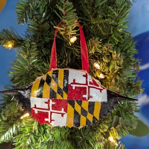 Decorative Crab Shell Christmas Ornament, Maryland Flag Tree Ornament, Hand Painted Christmas Ornament, OOAK, Christmas Gift
