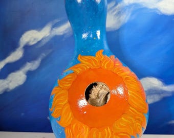 Hand Painted Sunshine and Flowers Gourd Birdhouse: Decorative Garden Decor