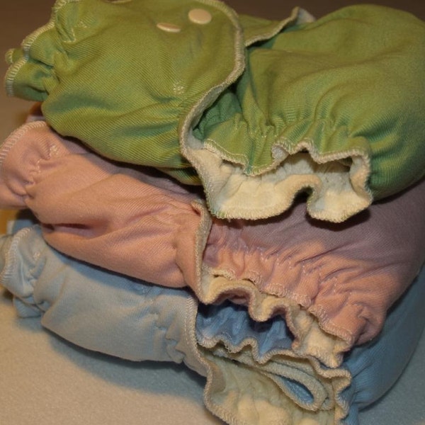 3 Pack One Size Organic Cotton Velour Fitted Cloth Diaper - You Choose colors