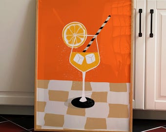 Aperol Spritz Wall Art Trendy Retro Cocktail Print Funky Bar Cart Decor Summer Drink Illustration Orange Aesthetic Digital Download Poster