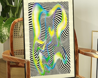 Abstracte vloeiende muurkunst iriserende kleurovergang print moderne retro poster funky psychedelische artwork trippy digitale download kleurrijke Home decor