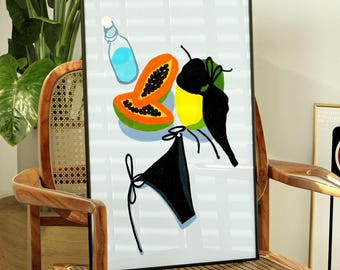 Strand-Druck Sommer Ästhetische Wand Kunst Tropische Früchte Poster Coole Mädchen Dekor Trendy Wohnkultur Digital Download Urlaub am Pool Vibe Druck