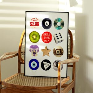Retro kolaż ścienny wydruk artystyczny Funky Bar Cart Decor 8 Ball Artwork Vintage Estetyczny wystrój pokoju Y2K Preppy Trendy fizyczny wydruk artystyczny plakat