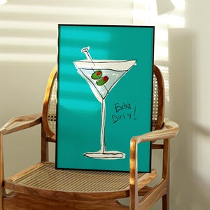 Dirty Martini Poster Cocktail Trendy Retro Wall Art Martini Illustration Print Bar Cart Decor Retro Aesthetic Y2K Room Decor Physical Print