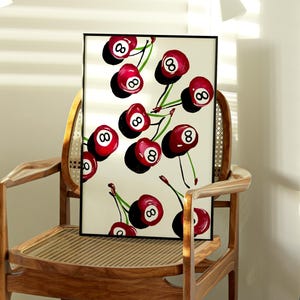 8 Ball Cherries Trendy Wall Art Print Funky Bar Cart Decor Retro Aesthetic Illustration Abstract Artwork Trendy Room Decor Physical Print