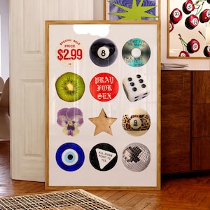Vintage Collage Art Funky Bar Cart Decor 8 Ball Print Trendy Retro Wall Art Preppy Y2K Room Decor Digital Download Home Decor Trendy Print