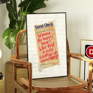 Guest Check Print Trendy Retro Wall Art Funny Guest Check Poster Digital Download Preppy Wall Decor Personalized Quote Aesthetic Wall Print