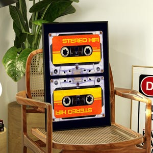 Impresión artística de pared con cinta de casete retro, póster musical estéreo vintage de los años 80 y 90, póster de sala de juegos retro moderno, descarga digital estética, impresión de moda