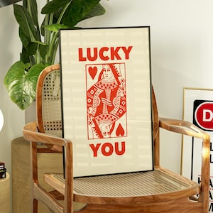 Lucky You Print Queen of Hearts Poster Playing Card Art Trendy Retro Wall Art Preppy Y2K Room Decor Digital Download Wall Art Trendy Print