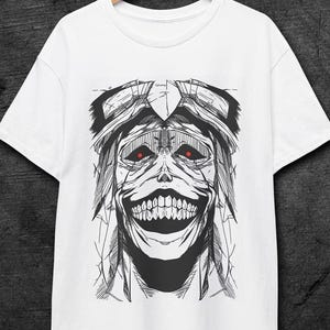 ソロレベルアップにインスパイアされたアニメシャツ | ダークデーモンフェイスのマンガTシャツ | 赤目の悪役の美的ストリートウェア | ユニセックスアニメファンシャツ