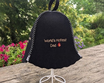 Sauna hat with custom text. Natural wool spa beanie black